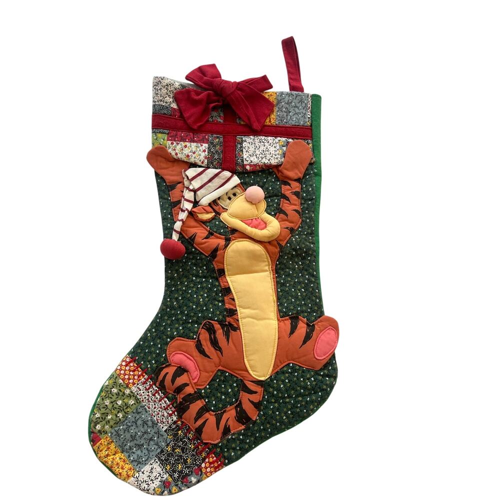 Vintage 90s Disney Store Tigger Patchwork Christmas Stocking 3D Plush Calico
